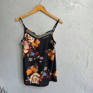 Goory collection black flowered tank top woman's size small